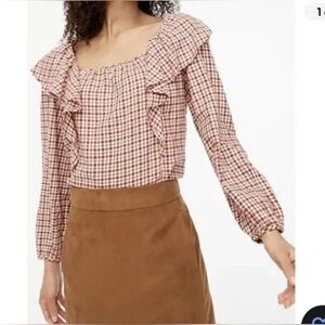 JCrew Ruffle plaid blouse Sz M